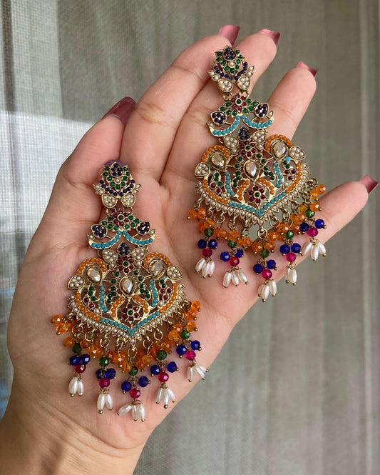 Mehrunisa Multicolour Kundan Jhumka